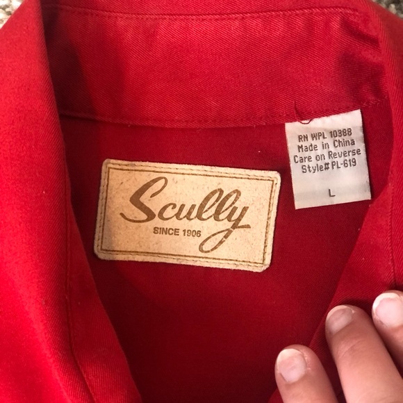 SCULLY Red Pearl Snap Button Down Sz L - Picture 2 of 7